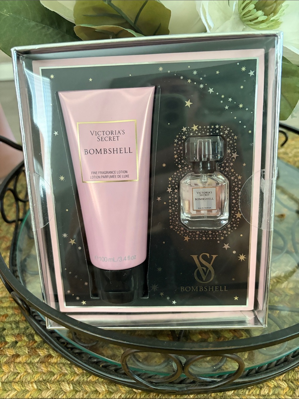 Victoria's Secret Bombshell Lotion & Mini Perfume Set - Pink & Black Accents